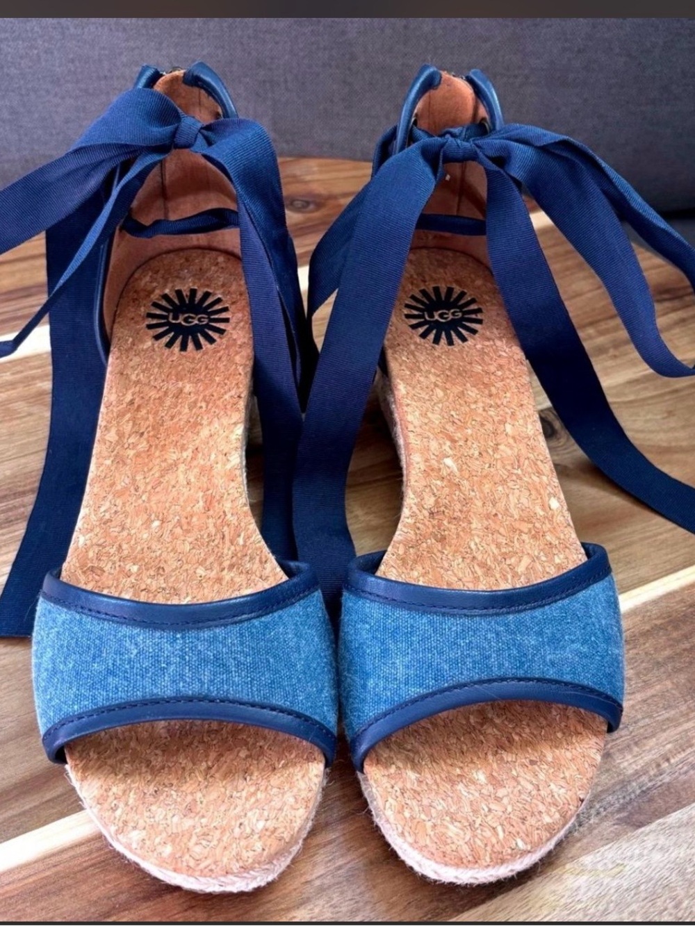 UGG’s Blue Women's Espadrille Wedge Sandals with Ankle Tie